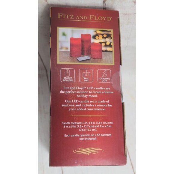 Festive Fitz and Floyd LED Candle Set - Real Wax Remote Control Flickering Light - Picture 2 of 8
